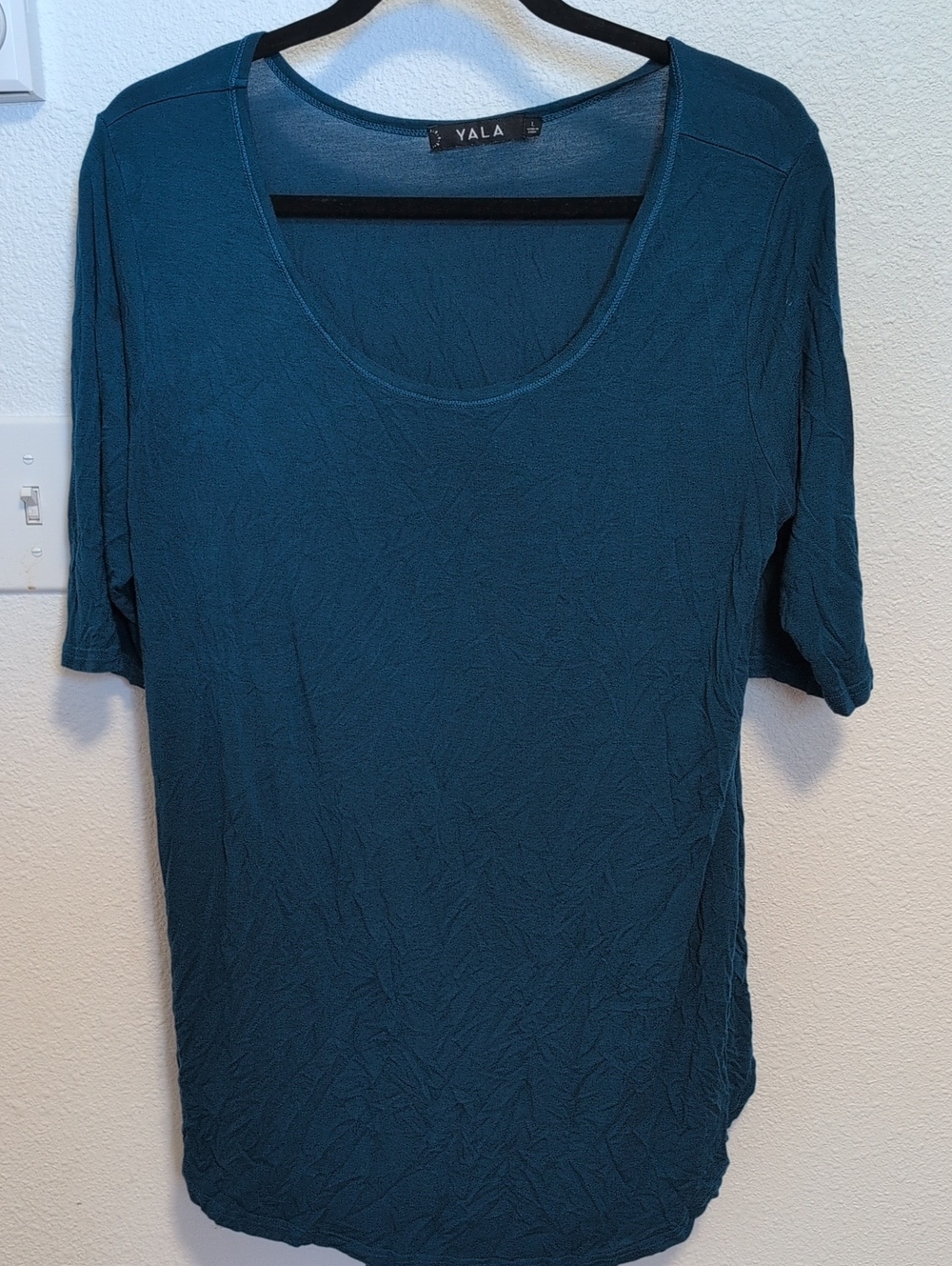 Yala Teal Blue Scoop Neck Short Sleeve Top